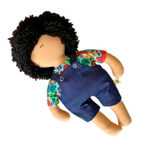 Boneco Para Abraçar - Macacão Jeans e Camisa Dinossauros Fofos